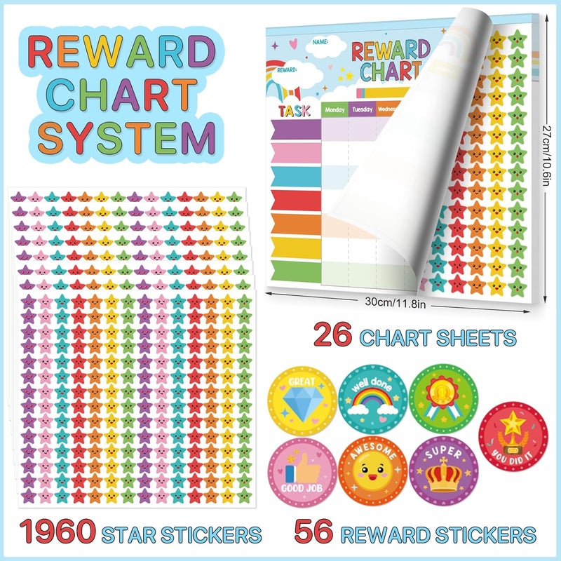 KEASKELL Reward Chart for Kids,Magnetic Behavior Chore Chart for Kids at Home,26 Rainbow Blue Chore Charts,1960 Star Stickers,56 Reward Stickers,Incentive Chore Chart to Develop Responsibility and Good Habits - Image 3